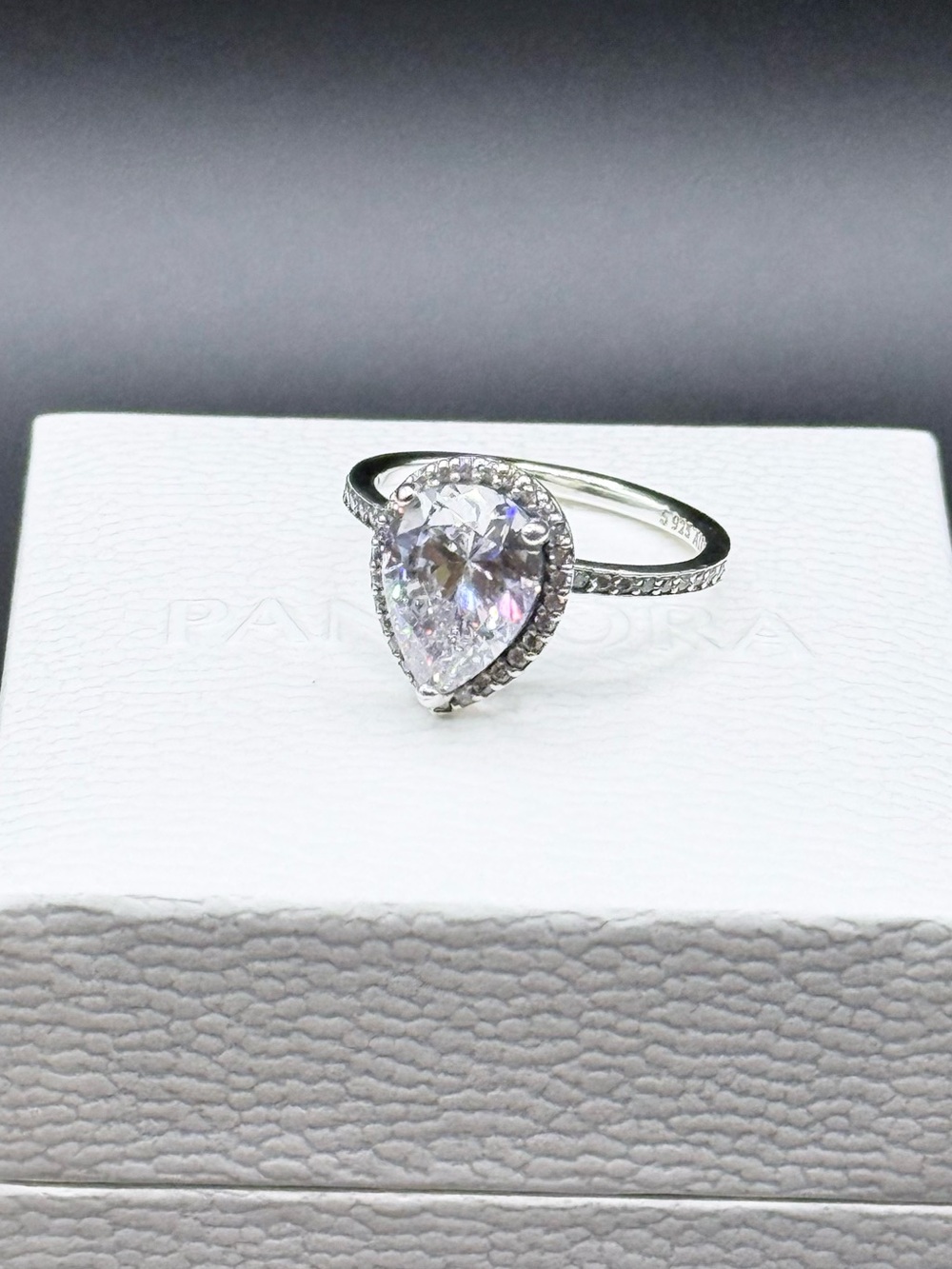 Pandora Sterling Silver Sparkling Teardrop Halo Ring Size 7